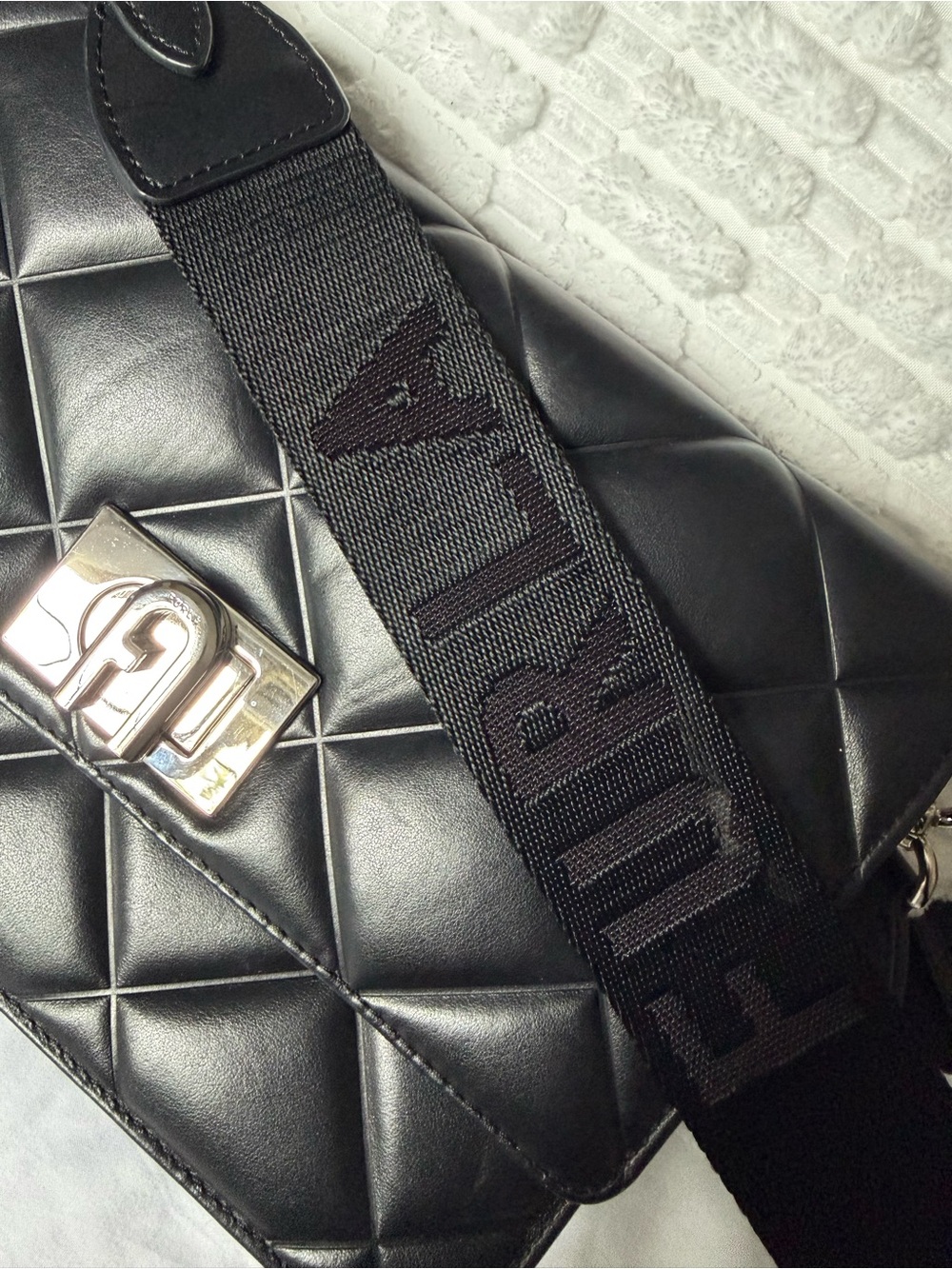 Furla Black Quilted Leather Crossbody with Gold-Tone Lock